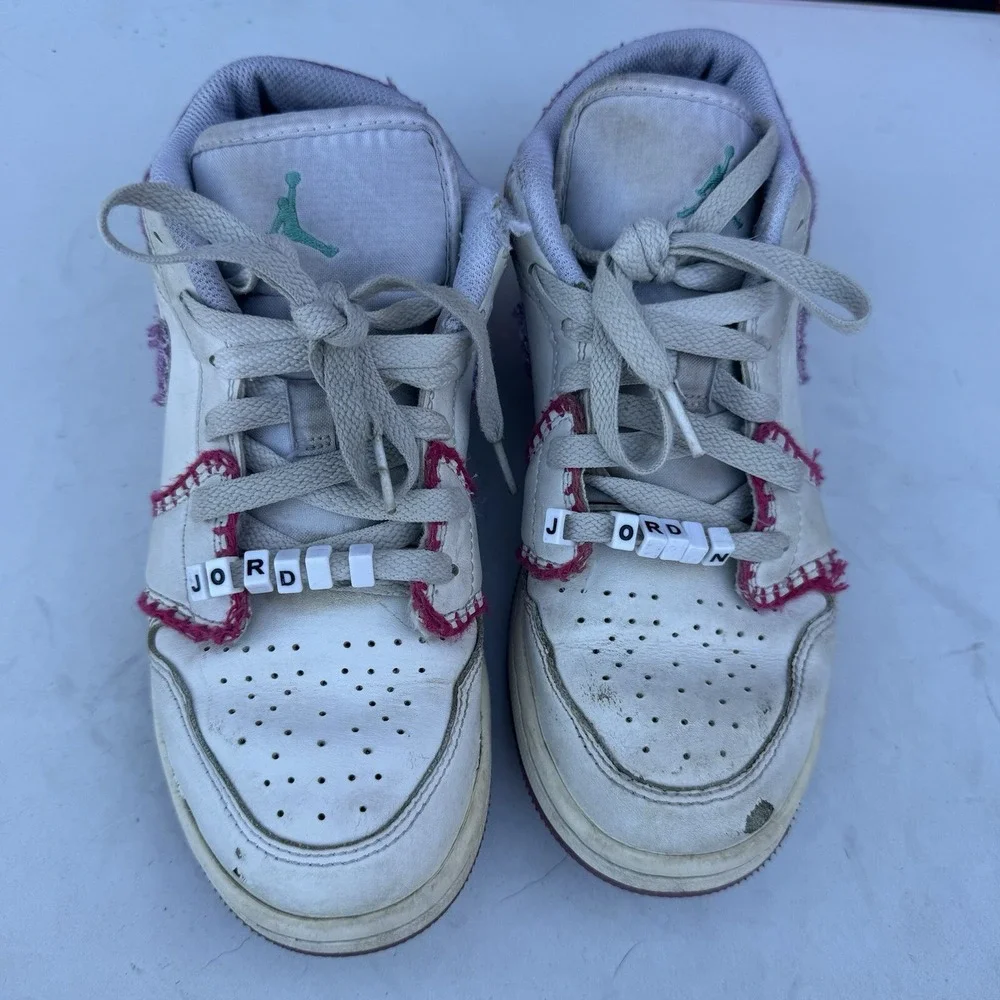 Size‎ 5.5Y - Nike Air Jordan 1 Low SE GS White Bordeaux Knit